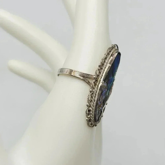 Sterling Silver Abalone Ring Vintage Taxco Mexican 925 Intricate Detailing - Picture 3 of 7